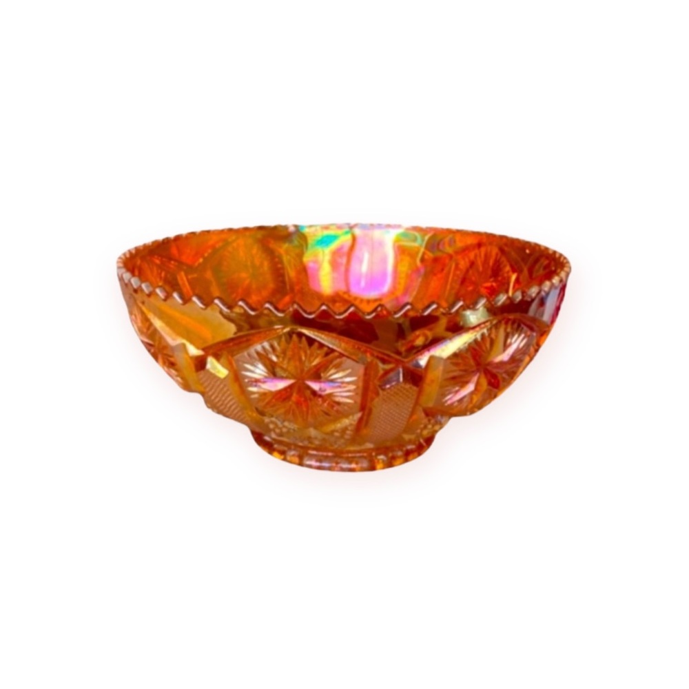 Vintage Orange Carnival Glass Bowl w/ Starburst Design — iridescent